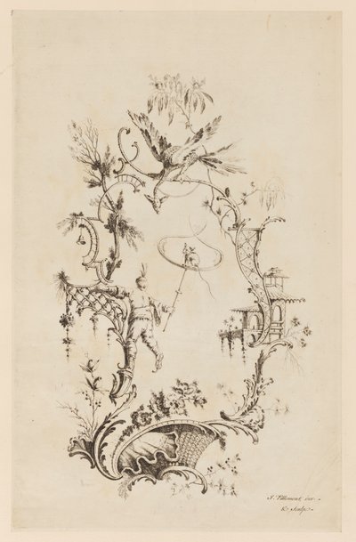 Plate 6, "En ny bok med kinesiske ornamenter" av Jean Baptiste Pillement