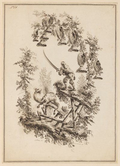 Plate 8, "Suite av tolv fiskere og jegere" av Jean Baptiste Pillement