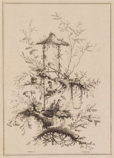 Tallerken fra et sett med Chinoiserie-representasjoner av Jean Baptiste Pillement