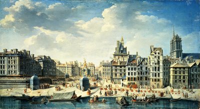Et torg ved bredden av Seinen i Paris av Jean Baptiste Raguenet