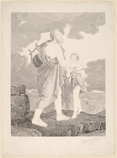 Den blinde Homer av Jean Baptiste Raphael Urbain Massard, after Baron François Gerard