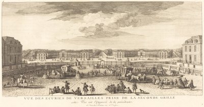 Utsikt over stallen i Versailles tatt fra den andre porten av Jean Baptiste Rigaud