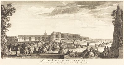 Utsikt over slottet i Versailles tatt fra siden av terrassen overfor kapellet av Jean Baptiste Rigaud