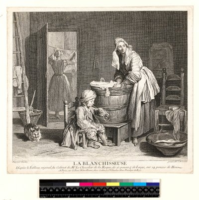 La Blanchisseuse, gravert av Charles Nicolas Cochin I (1688-1754) 1739 (etsing og gravering) av Jean Baptiste Simeon (after) Chardin