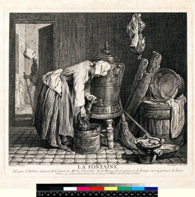 La Fontaine, gravert av Charles Nicolas Cochin I (1688-1754) 1739 (etsing og gravering på vevd papir) av Jean Baptiste Simeon (after) Chardin