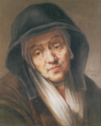 Kopi av et portrett av Rembrandt av moren hans, 1776 (pastell på papir) av Jean Baptiste Simeon Chardin