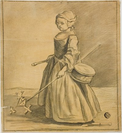 Jente som leker med tromme av Jean-Baptiste Simeon Chardin