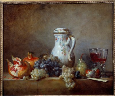 Druer og granater Maleri av Jean Baptiste Simeon Chardin (1699-1779) 1763 Søn. 0,47x0,57 m - Druer og granatepler. Maleri av Jean Baptiste Simeon Chardin (1699-1779) av Jean Baptiste Simeon Chardin