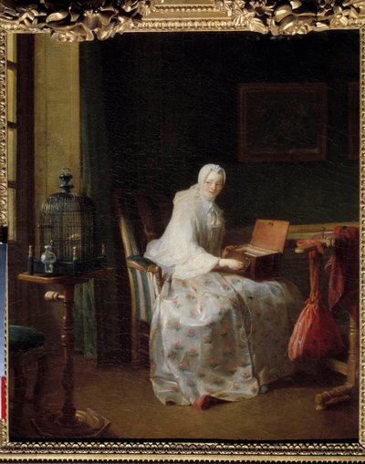 La serinette ou dame variant ses fornøyelser Maleri av Jean Baptiste Simeon Chardin (1699-1779) 1700-tallet Søn. 0,50 x 0,43 m av Jean Baptiste Simeon Chardin