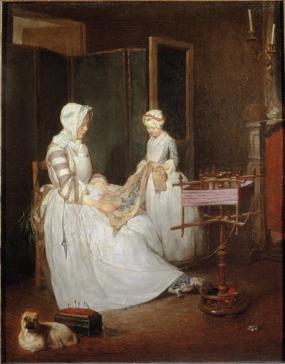 Den flittige mor, ca.1740 av Jean Baptiste Simeon Chardin