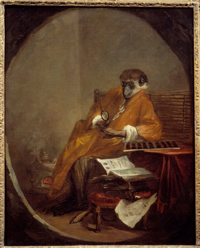 Den antikke apen. Representasjon av en ape i menneskets holdning. Maleri av Jean Baptiste Simeon Chardin (1699-1779) av Jean Baptiste Simeon Chardin