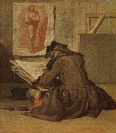 Young Student Drawing (olje på eik) av Jean Baptiste Simeon Chardin