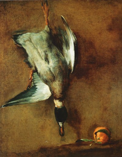 En stokkand bundet til veggen og en bitter appelsin av Jean-Baptiste Simeon Chardin