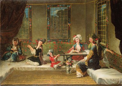 Armenske kvinner broderer i et interiør av Jean Baptiste Vanmour
