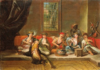 Greske sjømenn gleder seg i et interiør av Jean Baptiste Vanmour
