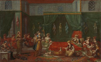 Liggende rom til en fremtredende tyrkisk kvinne, ca. 1720-37 (olje på lerret) av Jean Baptiste Vanmour