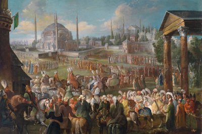 Sultanens prosesjon i Istanbul - Maleri av Jean Baptiste van Mour (Jean-Baptiste Vanmour) (1671-1737), ca. 1736 - Sultanens prosesjon i Istanbul - Olje på lerret av Jean Baptiste van Mour (Vanmour) (1671-1737), c1736 - 62x93 cm - Privat samling av Jean Baptiste Vanmour