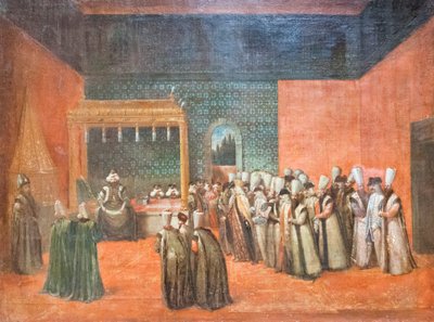 Sultan Ahmed III mottar en europeisk ambassadør, ca. 1725 (olje på lerret) av Jean Baptiste Vanmour