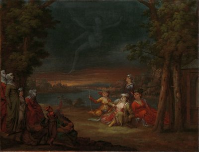 Tyrkiske kvinner på landsbygda nær Istanbul Tyrkiske kvinner nær Konstantinopel ser på en åpenbaring på himmelen av Jean Baptiste Vanmour