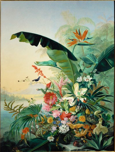 Eksotiske blomster (maleri på lerret) av Jean Benner-Fries