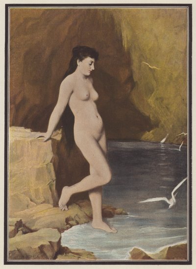 Nymfe i en grotte (farge litho) av Jean Benner