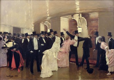 Et argument i korridorene til operaen, 1889 av Jean Beraud