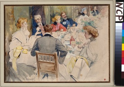 Et elegant middagsselskap av Jean Beraud