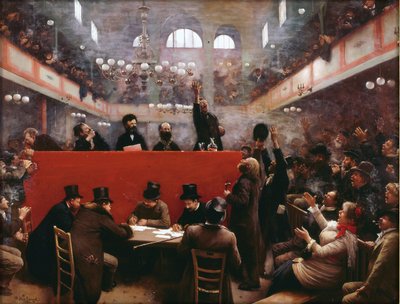 Ved Graffard møtesal (Reunion a la salle Graffard) (plassert på 138, boulevard de Menilmontant i Paris) av Beraud, Jean (1849-1936) av Jean Beraud