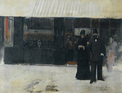Par foran en smykkebutikk (olje på lerret) av Jean Beraud