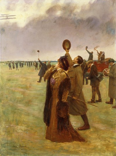 Flight of the Wright Biplane; Envole d"un Biplan Type Wright, av Jean Beraud