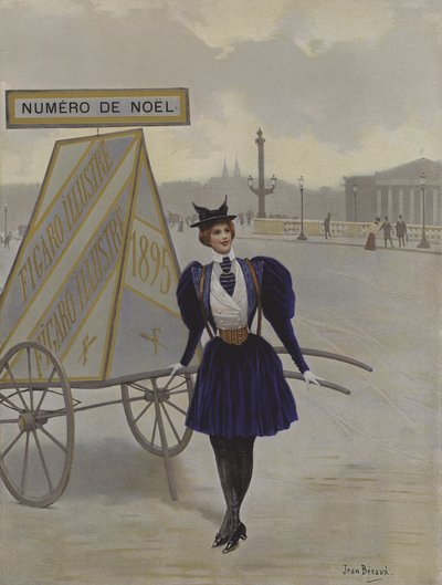 La Reclame de lAvenir (Fremtidens reklame). Omslagsillustrasjon fra Le Figaro Illustre, desember 1895 av Jean Beraud