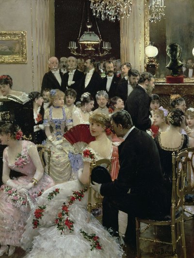 The Evening - Rundt pianoet, ca. 1880. av Jean Beraud