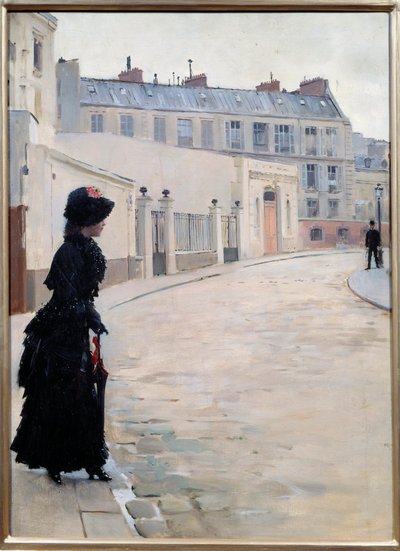 Waiting, rue de Chateaubriand i Paris Maleri av Jean Beraud (1849-1935) av Jean Beraud