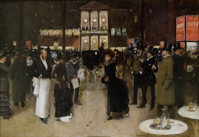 Boulevard Montmartre om natten, foran Théâtre des Variétés, ca 1885. av Jean Beraud