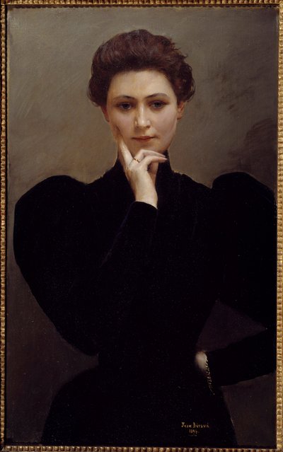 Meditasjon En ettertenksom ung kvinne kledd i mote Belle Epoque. Maleri av Jean Beraud av Jean Beraud