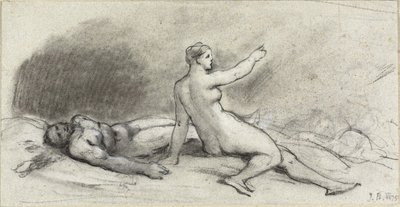 Naken kvinne sitter med naken mann sover (recto); Kvinnelig overkropp sett bakfra (verso) av Jean Beraud
