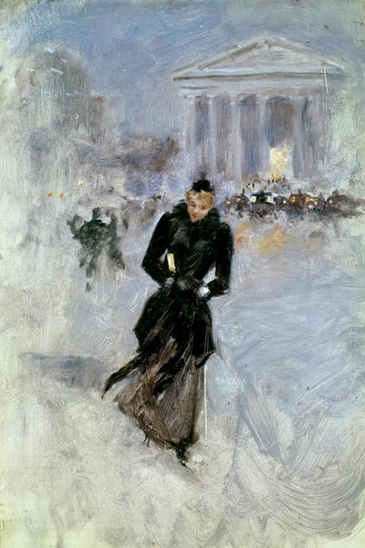Ung elegant kvinne ved boaen i rue Royale i Paris Maleri av Jean Beraud (1849-1935) Turer fra det 20. århundre, Musee des Beaux Arts av Jean Beraud