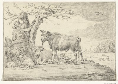Bonde som står ved et gjerde med storfe av Jean Bernard