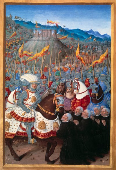 Ludvig XII (1462-1515) mottok seks borgerlige fra Genes på kne (25. april 1507). Miniatyr av Jean Bourdichon (1457? - 1521) i "" Voyage de Genes"" (Folio 20v) skrevet av Jean Marot, v.1508. Paris, B N av Jean Bourdichon