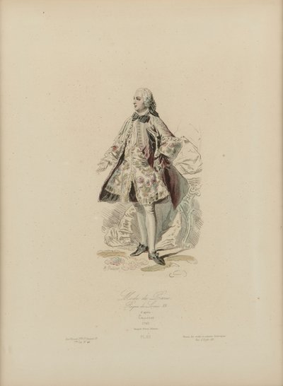 Paris-mote: Reign of Louis XV (håndfarget gravering) av Jean Charles (1800 79) Pauquet