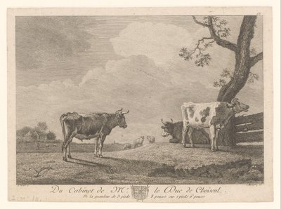 Tre kyr på en eng Verk fra samlingen til Étienne François de Choiseul (serietittel) Du kabinett av mr. le Duc de Choiseul (serietittel på objekt) av Jean Charles Baquoy
