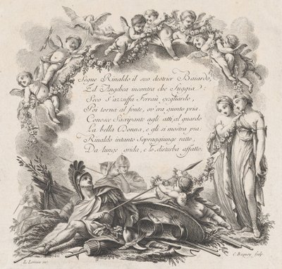 Vignette for den første sangen av Roland Furieux, 1700-tallet. av Jean Charles Baquoy