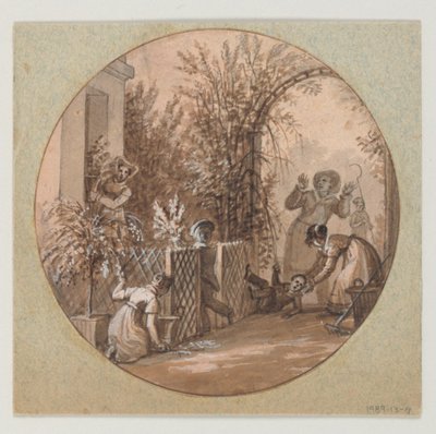 Design for en malt porselenstallerken, hagescene fra Service de la Culture des Fleurs (Flower Cultivation Service) av Jean Charles Develly