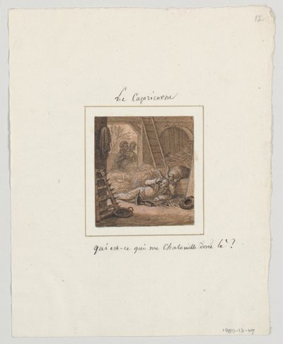 Design for en malt porselenstallerken, Le Capricorne (Capricorn) fra le Zodiac Travesti (The Farcical Zodiac) Service av Jean Charles Develly