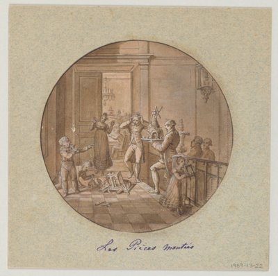 Design for en malt porselenstallerken, Les Pieces Montées (lagdelte kaker) for Service des Objets de Dessert (Dessertservice) av Jean Charles Develly