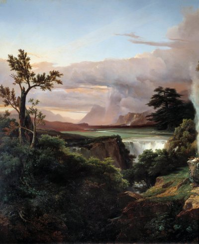 Landskap med foss. Maleri av Jean Charles Remond (1795-1875) av Jean Charles Joseph Rémond