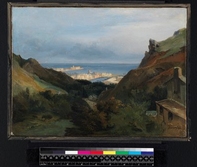 Italiensk landskap med utsikt over en havn, før 1875 av Jean Charles Joseph Rémond