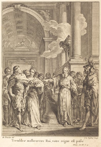 Skjelv ulykkelig konge, din regjeringstid er forbi av Jean Charles Levasseur after Hubert François Gravelot