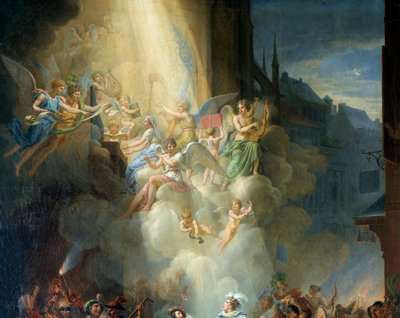 Detalj av "" Omvendelsen til Henri de Joyeuse"" (1500-tallet). Musikerengler. Maleri av Jean Charles Tardieu (1765-1830) av Jean Charles Tardieu