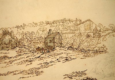 Pavillon de Musique de la Comtesse du Barry i Louveciennes, Paris (blyant, penn og blekk med akvarell på papir) av Jean Claude (attr. to) Nattes